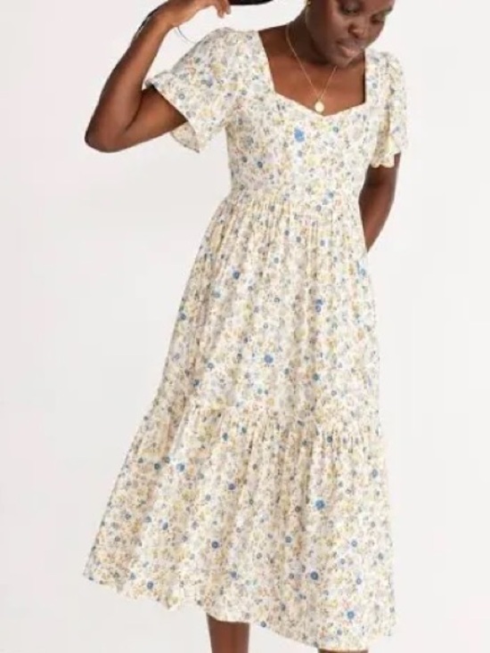 Madewell Dresses & Skirts - Madewell Cream Floral Midi Dress with Blue and Yellow Flowers